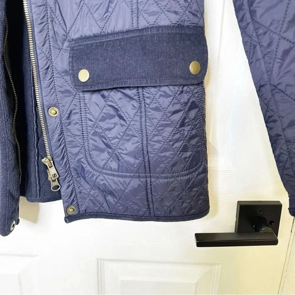 TALBOTS Navy Quilted Mid Length Barn‎ Jacket Size XS Equestrian Preppy